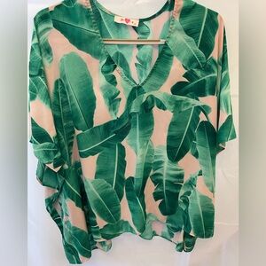 Buddy Love Tropical Blouse Palm Print Tunic Style Top Flowy Resort Small/Med